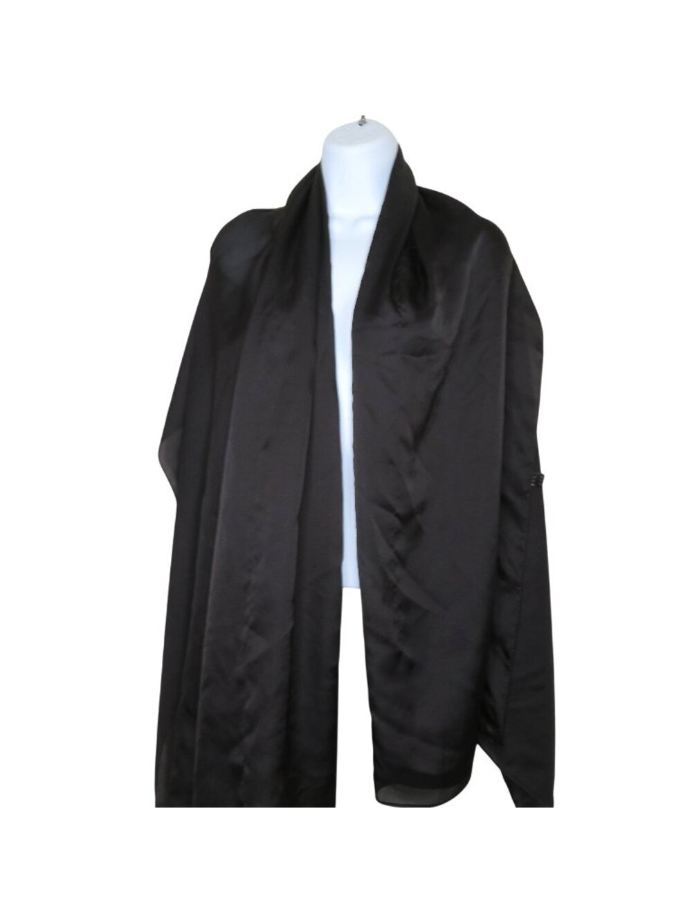 Black 100% Silk Wrap Scarf Elegant Lightweight Design 36" x 68" Flaw See Photos
